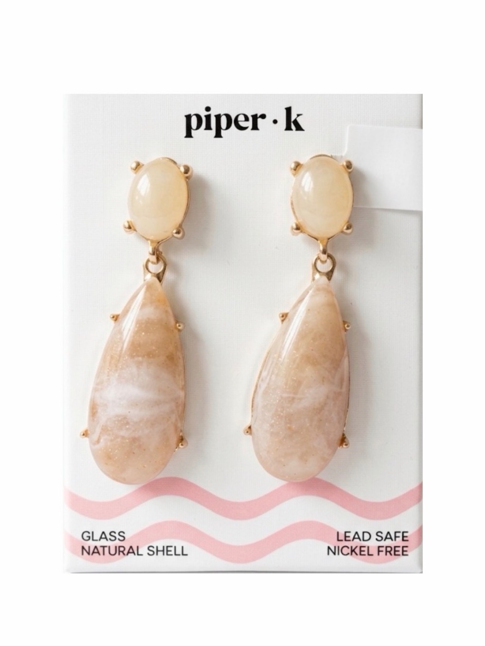 NWT ⚜️🐚⚜️ Piper K Glass & Natural Shell Drop Earrings